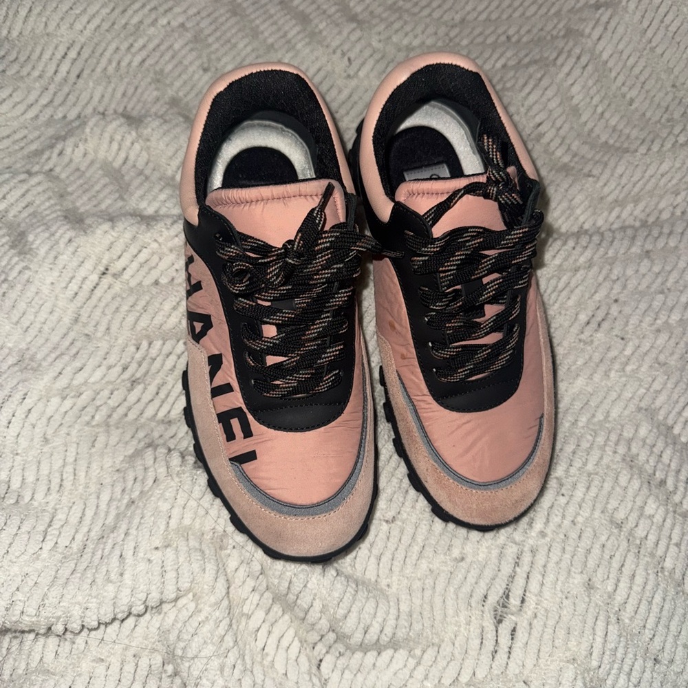 Chanel Pink and Black Sneakers with Retro Athletic Style